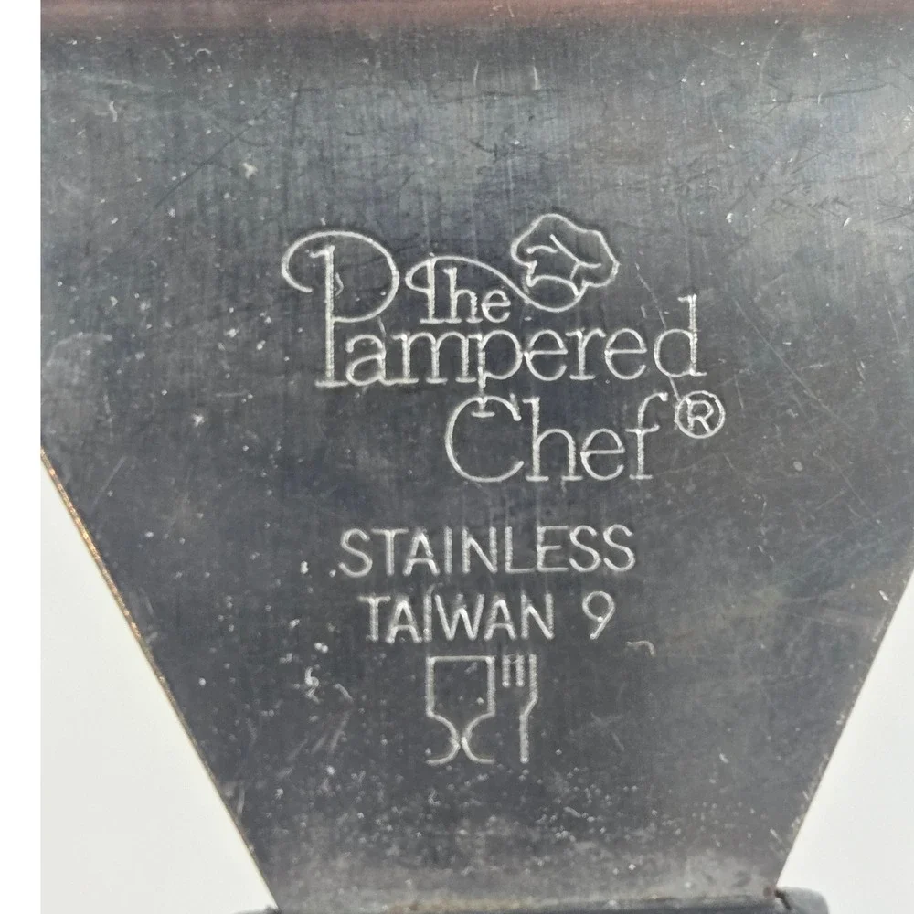 Vintage Pampered Chef Stainless Steel Slotted Turner Spatula Black Handle 8